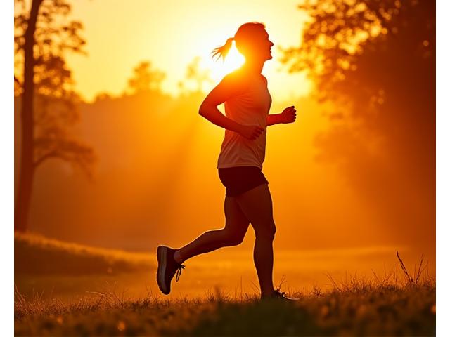 Atleta adulto che corre al parco al tramonto, trasmettendo energia e dedizione