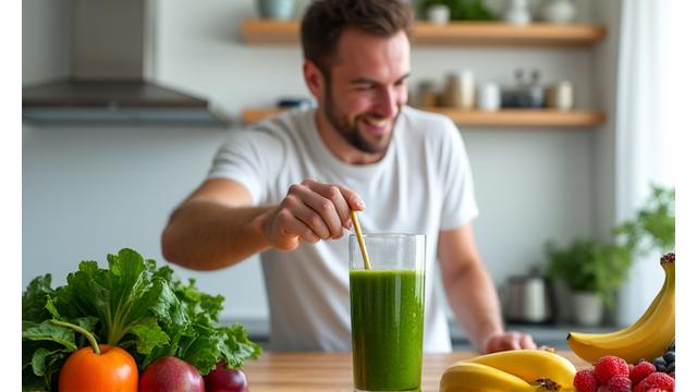 Uomo che prepara un frullato salutare