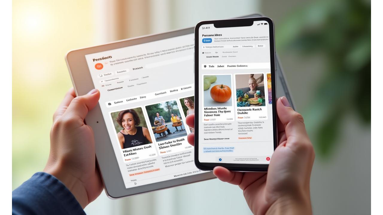 Interfaccia utente di un'app con feed di notizie personalizzato e opzioni di tag