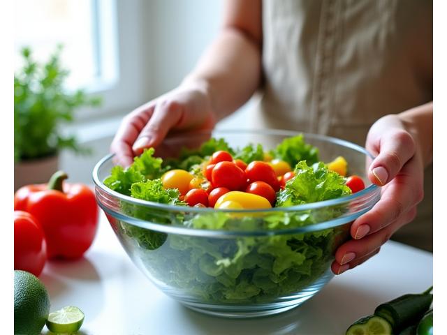 Persona che prepara un'insalata colorata