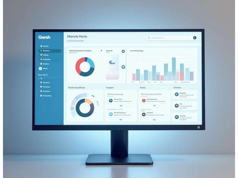 Interfaccia di una dashboard moderna con grafici a barre e linee e sezioni per la gestione dei contenuti e degli utenti.