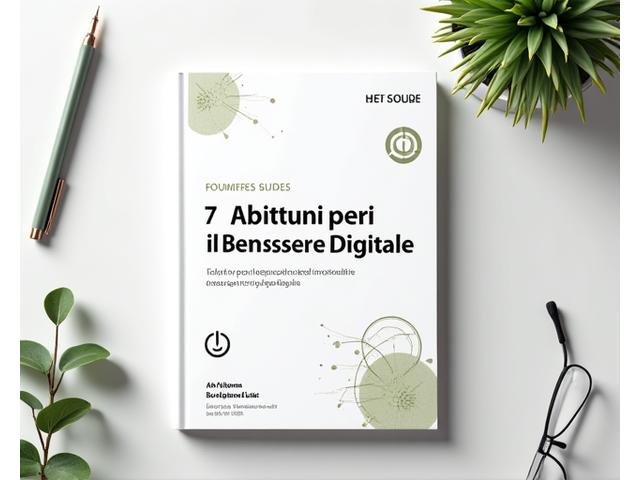 Copertina di una guida PDF intitolata '7 Abitudini per il Benessere Digitale' con elementi grafici moderni
