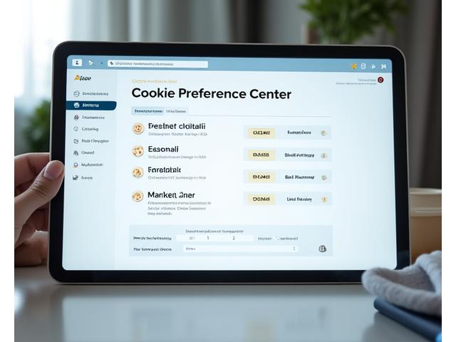Interfaccia utente grafica di un pannello di controllo per la gestione dei cookie, con interruttori e opzioni chiare per diverse categorie come essenziali, analitici, funzionali e marketing, in un design pulito.