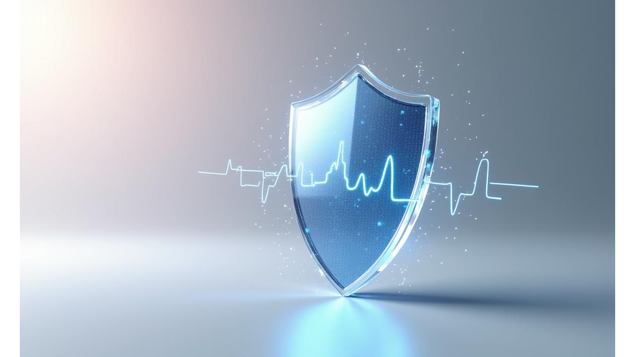 Scudo digitale stilizzato che simboleggia la protezione dei dati, con il logo di Cronache di Vita integrato e elementi astratti di connessione sicura.