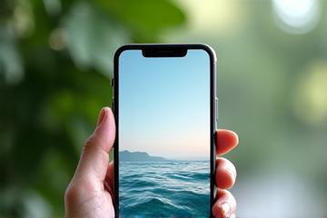 Schermo di smartphone che mostra un'app di meditazione con foglie verdi sullo sfondo.