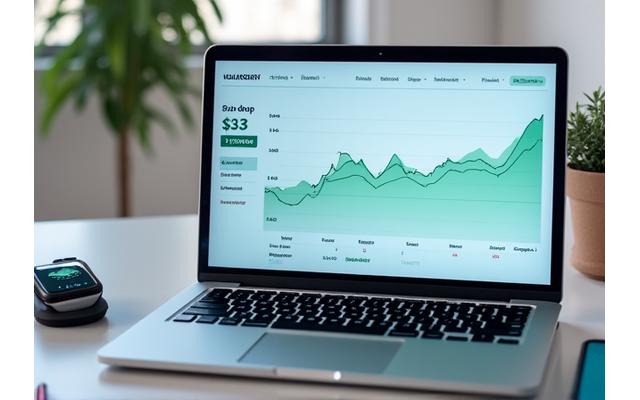 Grafici finanziari su uno schermo di computer che mostrano l'andamento dei prezzi dei prodotti, con icone di campana per gli alert.