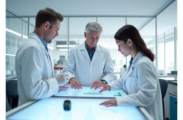 Due esperti in laboratorio che analizzano dati su un tablet, mostrando un approccio scientifico alla valutazione dei prodotti.